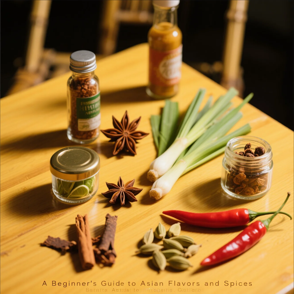 guide to Asian spices and flavors with ingredients on table