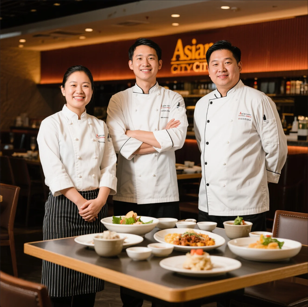 Chefs at Asian City Restaurant preparing authentic Asian dishes