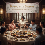 People dining together in Asia following traditional table manners