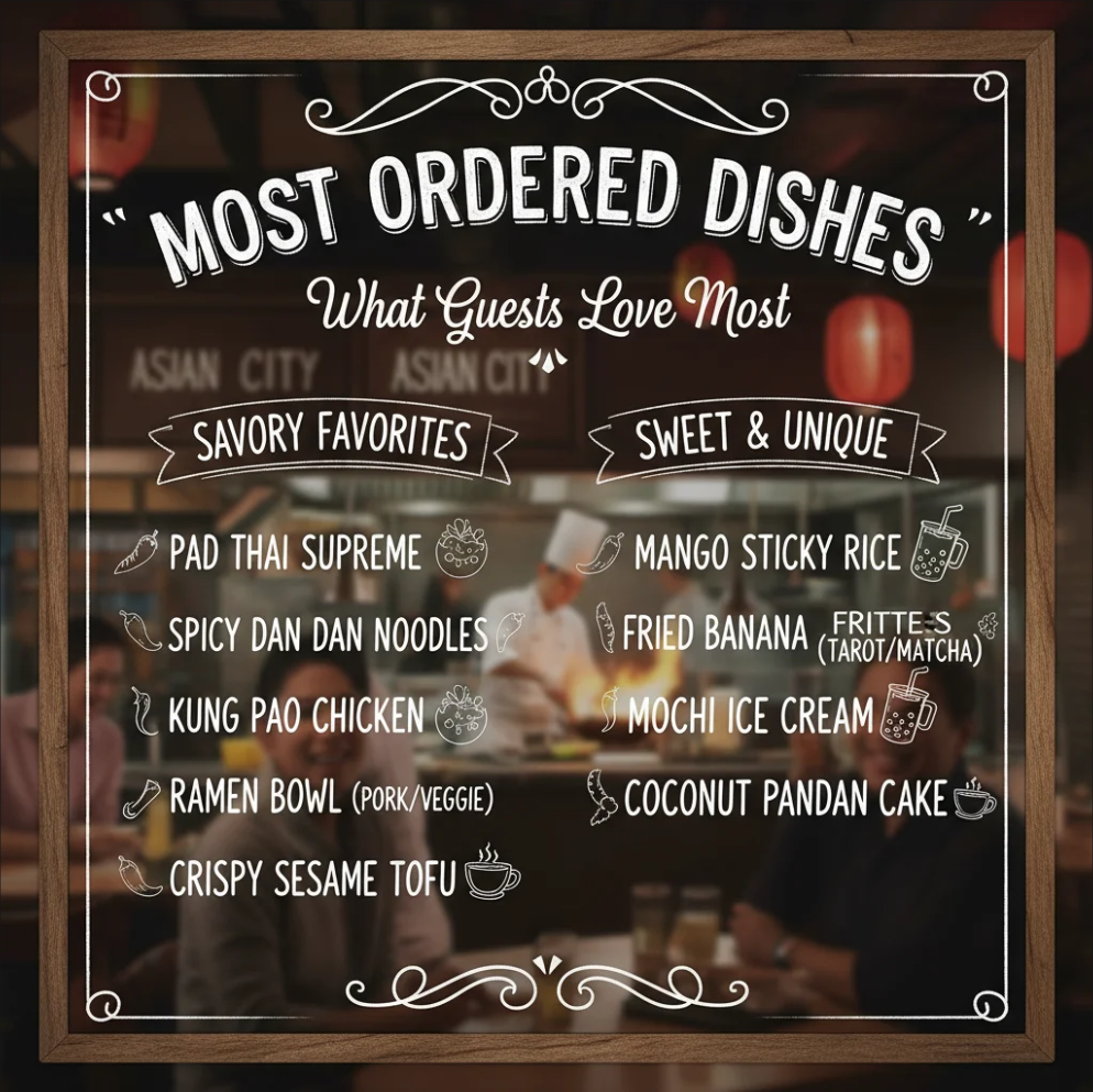 Most ordered dishes at Asian City Restaurant showing guest favorites