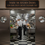 Chef plating a gourmet dish inside a professional kitchen