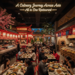 Asian restaurant table with diverse dishes representing Asian cuisine.