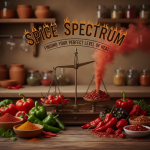 Assortment of colorful chili peppers arranged from mild to hot on a wooden table