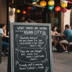 Modern Asian-inspired restaurant interior with warm lighting