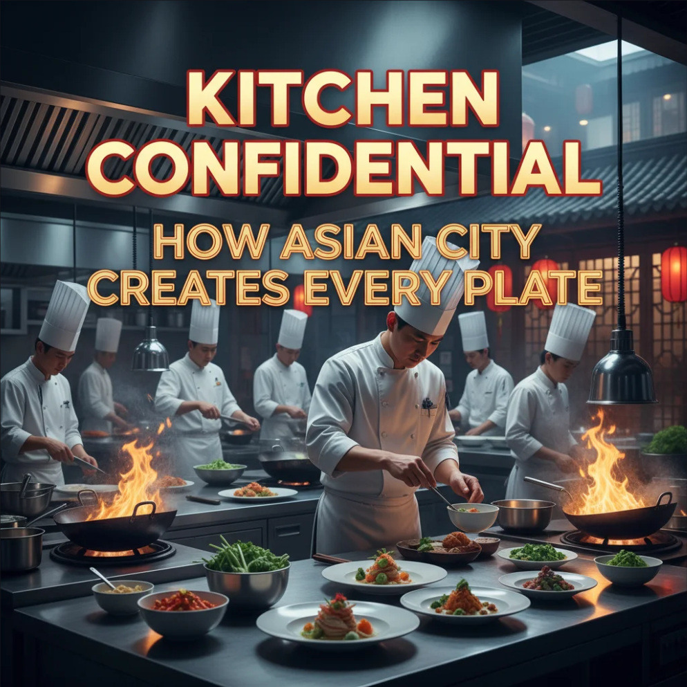 Asian City chefs creating authentic dishes in the kitchen.