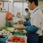 Fresh vegetables, herbs, and ingredients prepared for Asian cuisine
