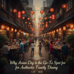 Keluarga sedang menikmati hidangan Asia autentik di restoran Asian City dengan suasana hangat dan modern